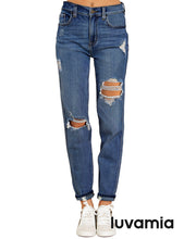 luvamia Women's Casual Ripped Jeans Elastic Waist Slim Boyfriend Jeans Denim Pants
