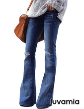 luvamia Women's Ripped Flare Bell Bottom Jeans Pants Retro Wide Leg Denim Pants