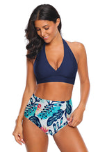 luvamia Women's Halter Self Tie Ruched High Waist Two Piece Bikini Set Swimsuits