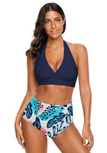 luvamia Women's Halter Self Tie Ruched High Waist Two Piece Bikini Set Swimsuits