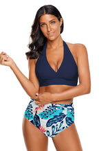 luvamia Women's Halter Self Tie Ruched High Waist Two Piece Bikini Set Swimsuits