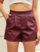 luvamia Faux Leather Shorts for Women High Wasited Pull On Pleated Side Slit Pleather Shorts with Elastic Waist Pockets