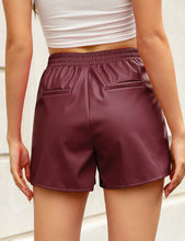 luvamia Faux Leather Shorts for Women High Wasited Pull On Pleated Side Slit Pleather Shorts with Elastic Waist Pockets