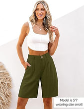 luvamia Bermuda Shorts for Women High Waisted Linen Dressy Casual Pleated Wide Leg Summer Shorts with Elastic Waist