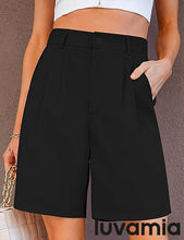 LUVAMIA Women Knee Length Bermuda Women's Elastic Waistband Jean Straight Leg Shorts