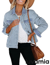 LUVAMIA Casual Western Denim Jacket Women Button Front Long Sleeve Vintage with Functional Pockets