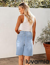 LUVAMIA Denim Bermuda Shorts for Women High Waisted  Stretchy  Straight Leg Jeans