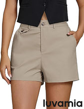 LUVAMIA Women's Shorts High Waist Zipper Closure Elastic Band Waistband Casual Wear Short Pants