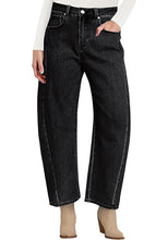 LUVAMIA Women's Barrel Style High Waist Jeans Regular Fit Slight Stretch with pocket