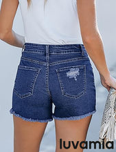 luvamia Jean Shorts for Women High Waisted Stretchy Distressed Denim Shorts Ripped Frayed Raw Hem Summer Casual Shorts