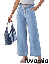luvamia FleXclusive Wide Leg Jeans for Women Trendy High Waisted Elastic Waist Paperbag Drawstring Stretchy Denim Pants Trouser Jeans