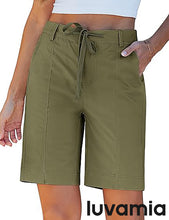 luvamia Bermuda Shorts for Women Trendy High Waist Knee Length Chino Long Shorts Drawstring Summer Casual Short 9"