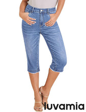 luvamia FleXclusive Capri Jeans for Women Trendy Mid Rise Distressed Raw Hem Casual Summer Stretchy Denim Capris Pants Relaxed Fit
