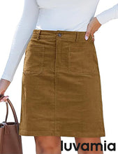 luvamia Corduroy Skirts for Women High Waisted Trendy Fall Elastic Waist Casual Stretchy Short Skirts with Patch Pockets