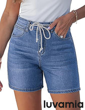 luvamia FleXclusive Jean Shorts for Women High Waisted Trendy Drawstring Stretchy Denim Shorts Summer Casual Jorts with Pockets