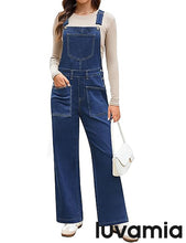 LUVAMIA Women's Denim Wide Leg Jumpsuit Side Snap Closure Five Pocket Utility