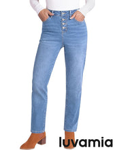 LUVAMIA Women's High Waisted Straight Jeans Fashion Button Knit Jeans High Quality Jeans