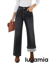 luvamia Flare Jeans for Women Thin Fleece Lined High Waisted Wide Leg Trendy Fall Stretchy Denim Pants Trouser Jeans