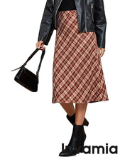 luvamia Plaid Skirts for Women Midi Length High Waisted Trendy A Line Elastic Waist Casual Office Work Fall Skirt