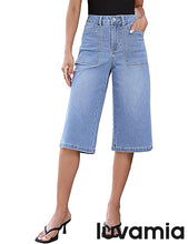 luvamia FleXclusive Capri Jeans for Women Wide Leg Trendy High Waisted Casual Summer Stretchy Denim Culottes Capri Pants with Pocket