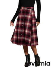 LUVAMIA High Waist A Line Maxi Skirt Women Plaid with Pockets Long Vintage Style Fall Winter