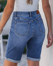 luvamia FleXclusive Bermuda Jean Shorts for Women Knee Length High Waisted Trendy Cuffed Hem Long Stretchy Denim Shorts Summer Jorts