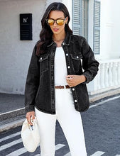 luvamia FleXclusive Denim Jackets for Women Trendy Long Sleeve Distressed Jean Button Down Shirts Jacket Shacket Trucker Jacket