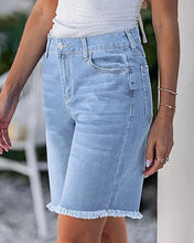 luvamia FleXclusive Jean Bermuda Shorts for Women Trendy Mid Rise Raw Hem Knee Length Stretchy Denim Long Shorts Summer Casual Jorts