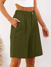 luvamia Bermuda Shorts for Women High Waisted Linen Dressy Casual Pleated Wide Leg Summer Shorts with Elastic Waist
