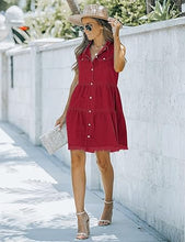 luvamia Women's Casual Summer Lapel Sleeveless Button Down Short Denim Jean Dress