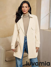 luvamia Trench Coat Women Mid Length Classic Double Breasted Lapel Business Casual Fall Jacket Coats Outerwear with Belt