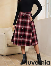 LUVAMIA High Waist A Line Maxi Skirt Women Plaid with Pockets Long Vintage Style Fall Winter