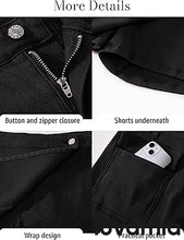 LUVAMIA Denim Skorts for Woman Cargo Faux Wrap Jean Skort Skirts Stretchy High Waisted Skirt Shorts