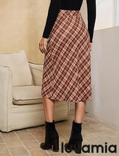 luvamia Plaid Skirts for Women Midi Length High Waisted Trendy A Line Elastic Waist Casual Office Work Fall Skirt