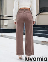 LUVAMIA Timeless High Waisted Flare Jeans Breathable Denim All Season Styling Functional Pockets