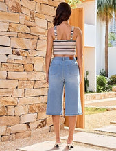 luvamia FleXclusive Capri Jeans for Women Wide Leg Trendy High Waisted Casual Summer Stretchy Denim Culottes Capri Pants with Pocket