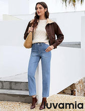 luvamia FleXclusive Women's Jeans High Waisted Straight Leg Tummy Control Stretchy Denim Pants Trendy Patch Pocket Trouser Jeans