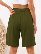 luvamia Bermuda Shorts for Women High Waisted Linen Dressy Casual Pleated Wide Leg Summer Shorts with Elastic Waist