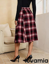 LUVAMIA High Waist A Line Maxi Skirt Women Plaid with Pockets Long Vintage Style Fall Winter