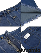 luvamia Women's Casual Mid Rise Button Down Frayed Raw Hem Fit Denim Jean Skirt