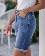 luvamia FleXclusive Bermuda Jean Shorts for Women Knee Length High Waisted Trendy Cuffed Hem Long Stretchy Denim Shorts Summer Jorts