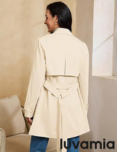 luvamia Trench Coat Women Mid Length Classic Double Breasted Lapel Business Casual Fall Jacket Coats Outerwear with Belt