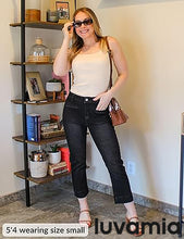 luvamia Capri Jeans for Women High Waisted Slim Straight Stretchy Denim Capris Pants Welt Pockets Casual Cropped Jeans