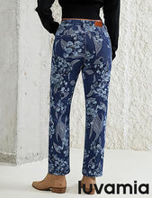 luvamia Straight Leg Jeans for Women Floral Printed High Waisted Trendy Cute Vintage Stretchy Denim Pants Boho Jeans