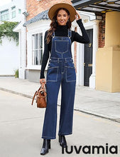 LUVAMIA Women's Denim Wide Leg Jumpsuit Side Snap Closure Five Pocket Utility