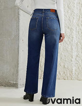 LUVAMIA  Women's High Rise Flare Jeans Washed Denim Trousers Studded Details Retro Style