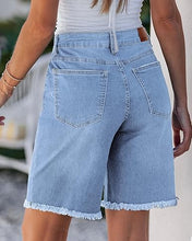 luvamia FleXclusive Jean Bermuda Shorts for Women Trendy Mid Rise Raw Hem Knee Length Stretchy Denim Long Shorts Summer Casual Jorts