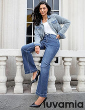 LUVAMIA Casual Western Denim Jacket Women Button Front Long Sleeve Vintage with Functional Pockets