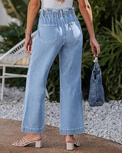 luvamia FleXclusive Wide Leg Jeans for Women Trendy High Waisted Elastic Waist Paperbag Drawstring Stretchy Denim Pants Trouser Jeans