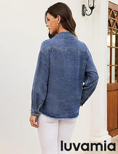 luvamia Jean Jacket for Women Trendy Rhinestone Embellished Long Sleeve Denim Jackets with Pockets